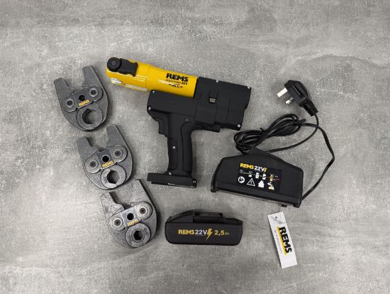 Picture of Rems Mini Press 22v complete with M15, M22, M28, x1 Battery, Charger and Kit Box